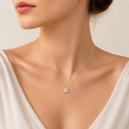 1.00 CT Princess Cut Lab Grown Diamond Solitaire Necklace