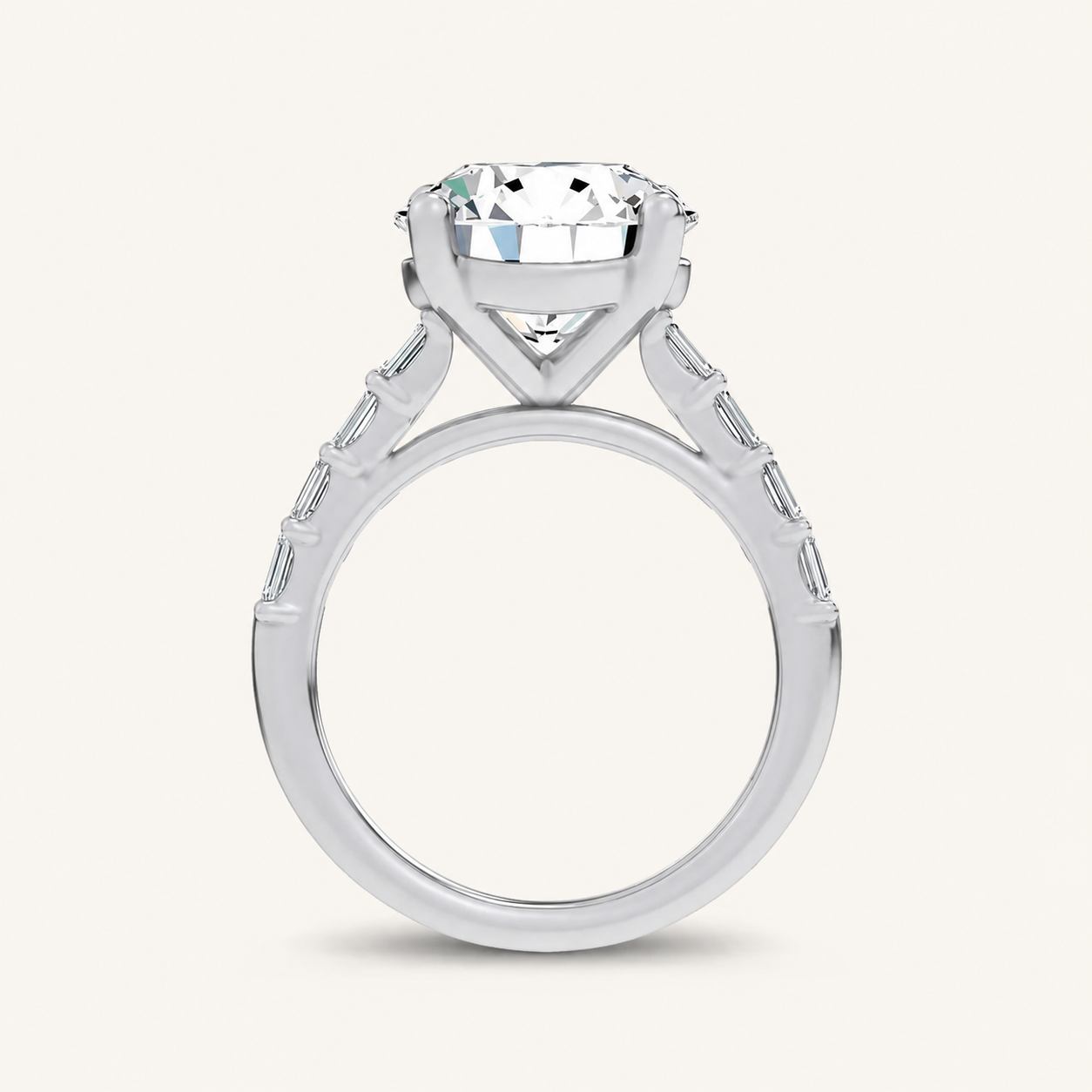 5.7CT Round Cut Certified Lab Grown Diamond Side Stone Ring