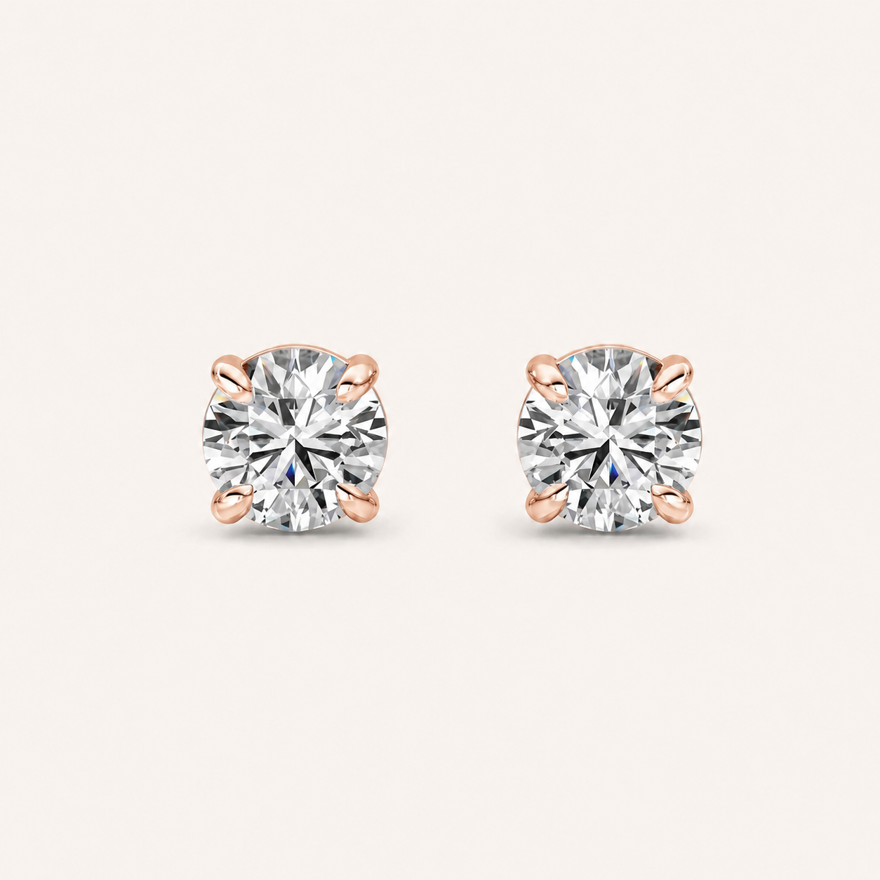 1CT Round Cut Lab Grown Diamond Four-Prong Stud Earrings
