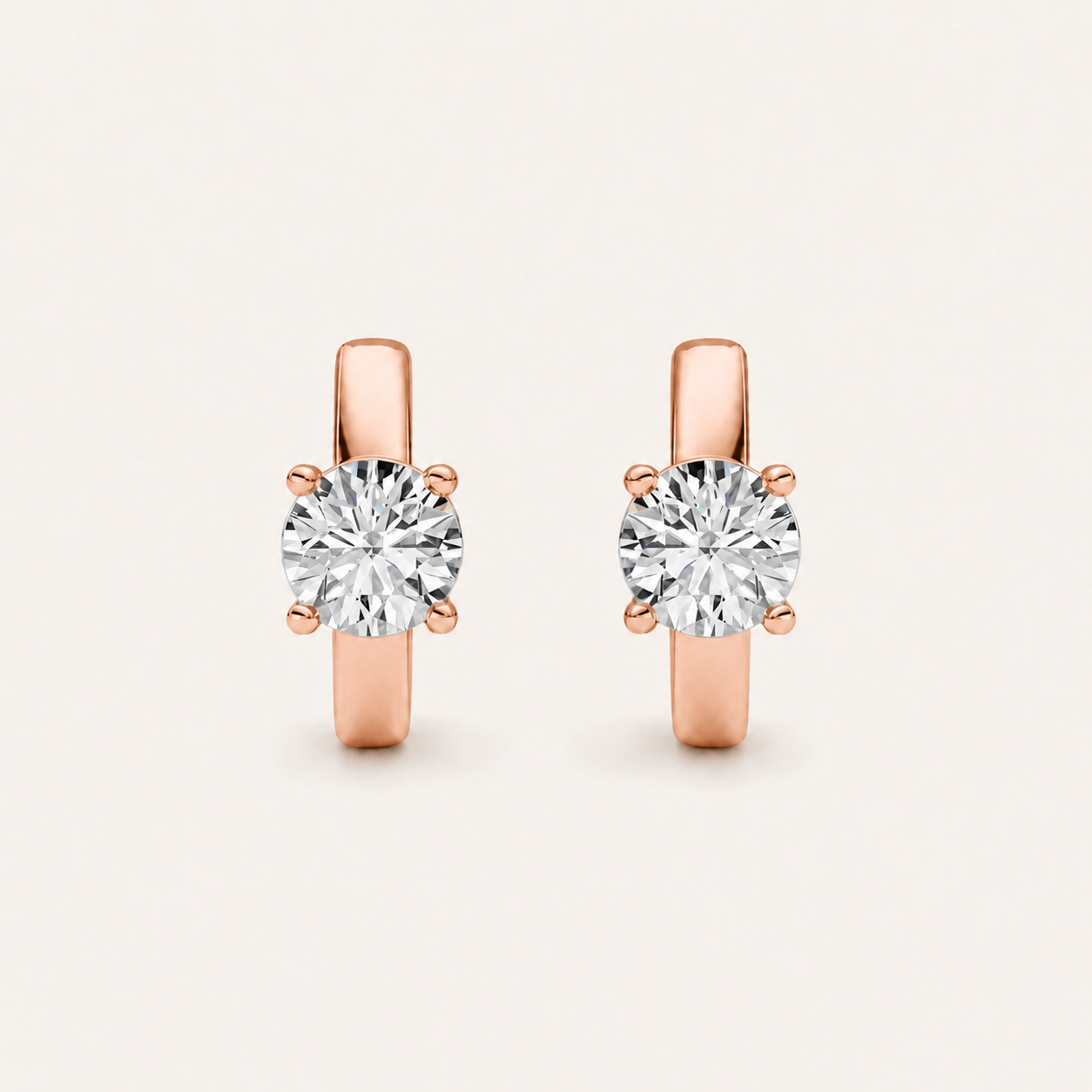 1CT Round Cut Lab Grown Diamond Huggie Earrings