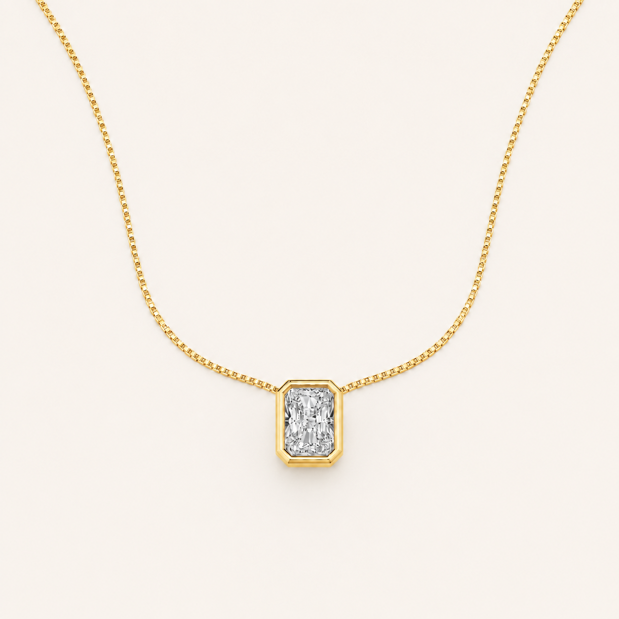 1.00 CT Radiant Cut Lab Grown Diamond Bezel Set Solitaire Pendant