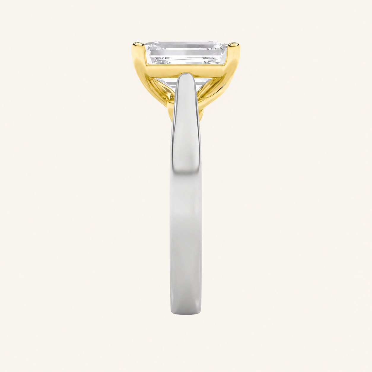 1CT Emerald Cut Lab Grown Diamond Two Tone Twisted Basket Cathedral Shank Solitaire Ring