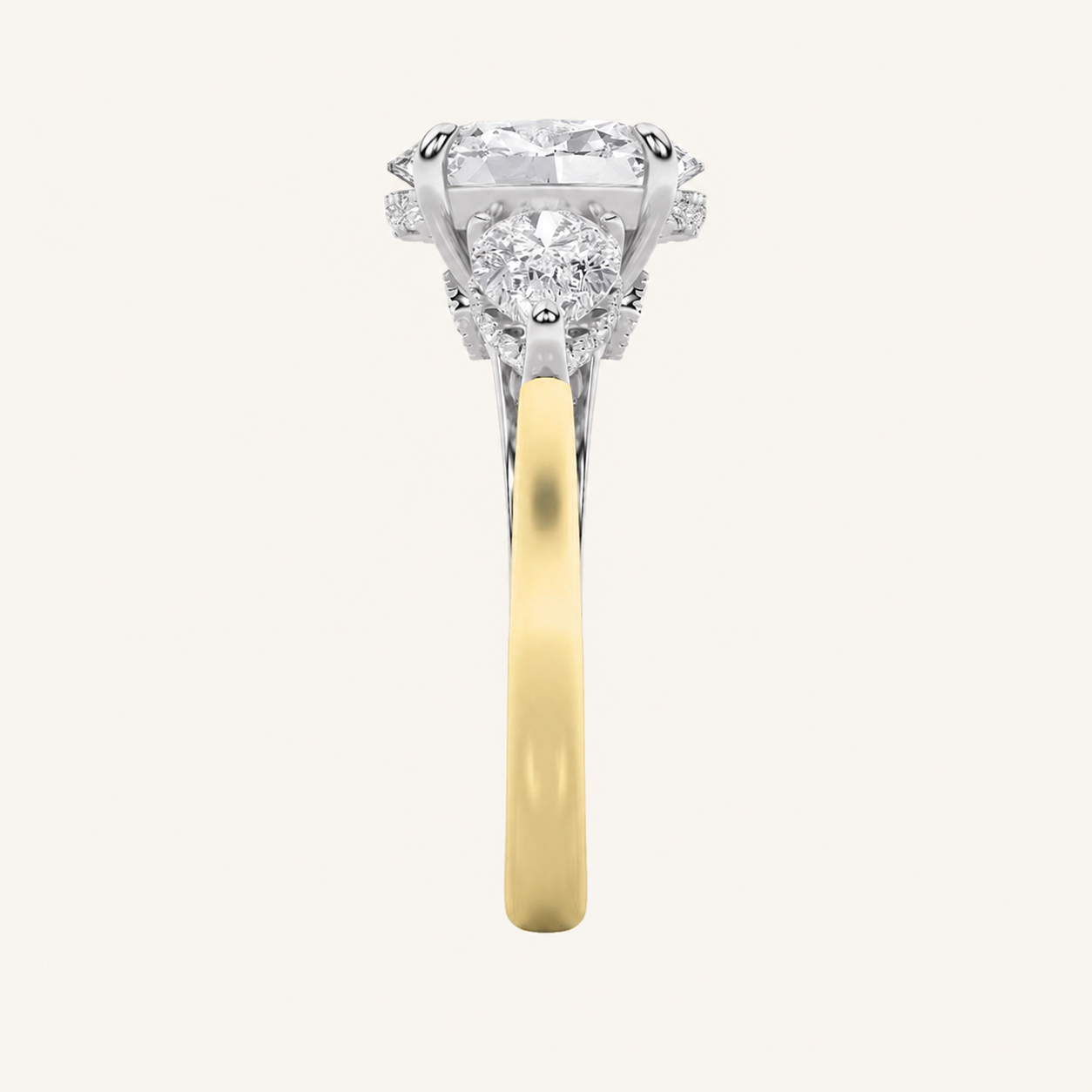 4CT Oval Cut Lab Grown Diamond Three Stone Ring