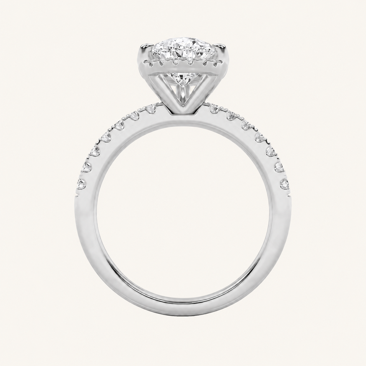 2CT Pear Cut Lab Grown Diamond Halo Accented Engagement Ring