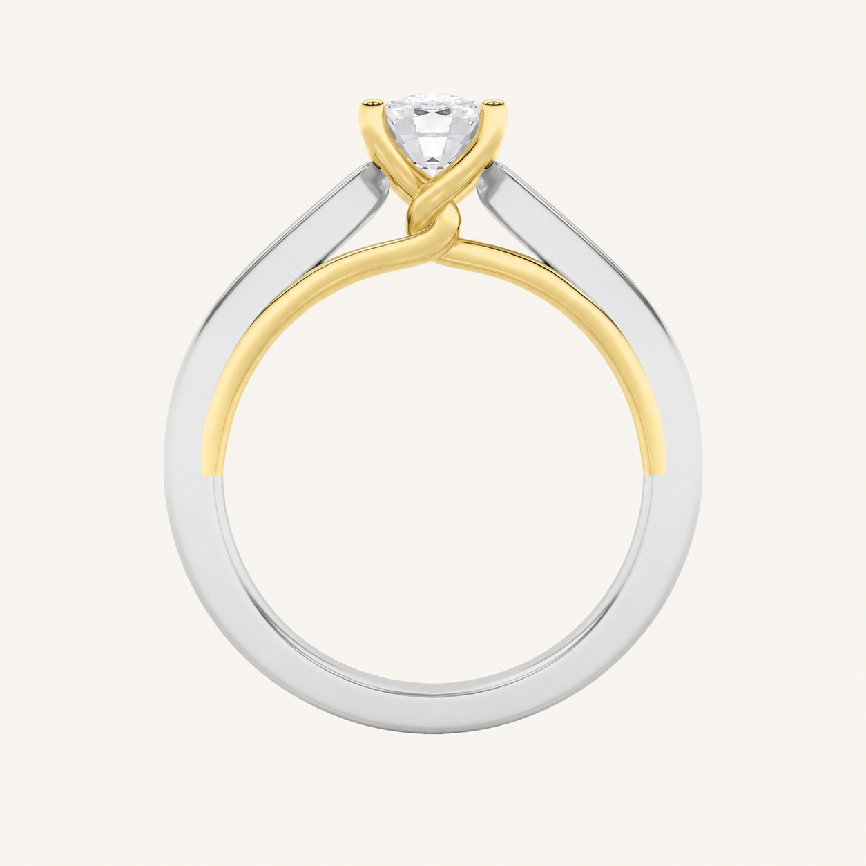 2CT Oval Cut Lab Grown Diamond Two Tone Twisted Basket Cathedral Shank Solitaire Ring
