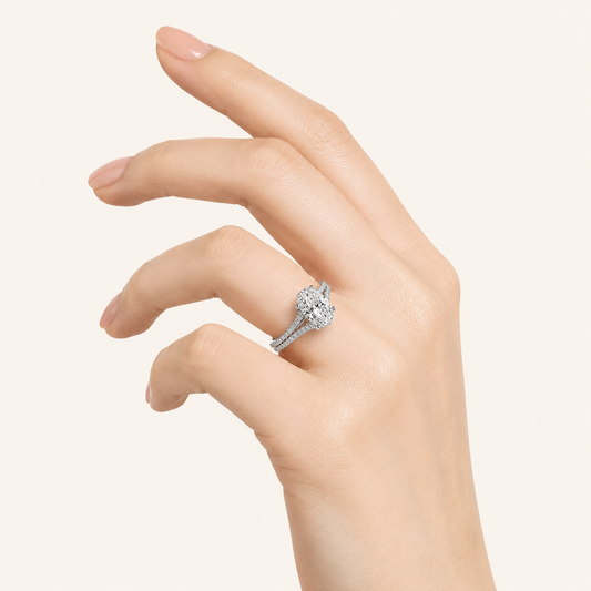 2CT Oval Cut Lab Grown Diamond Split Shank Trellis Engagement Ring