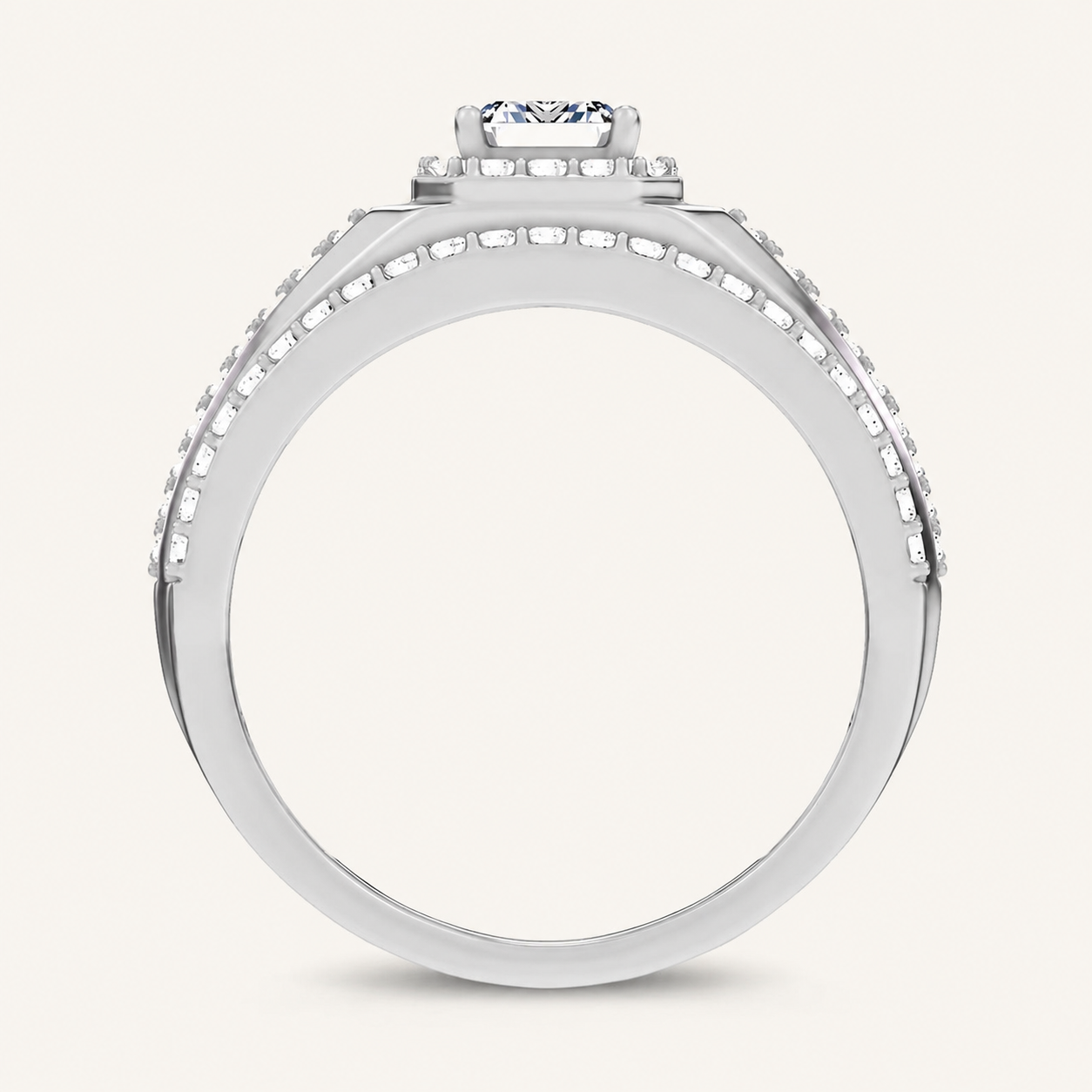 2CT Emerald Cut Certified Lab Grown Diamond Halo Side Stone Men's Ring