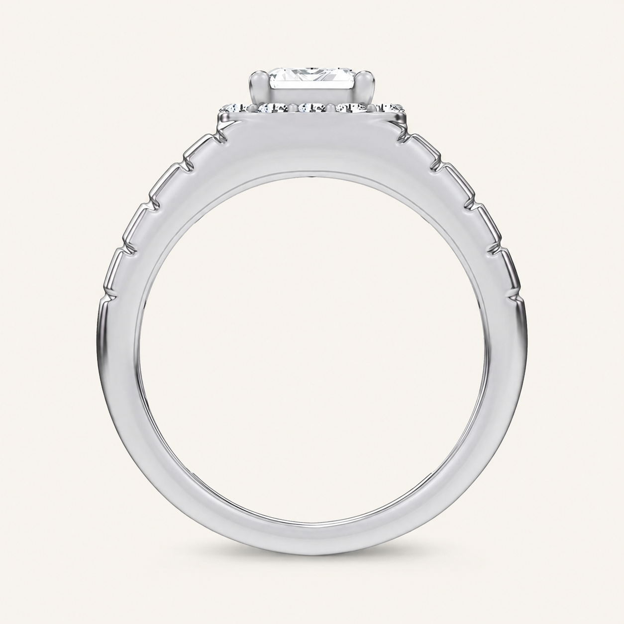 2.60CT Emerald Cut Certified Lab Grown Diamond Halo Men's Ring