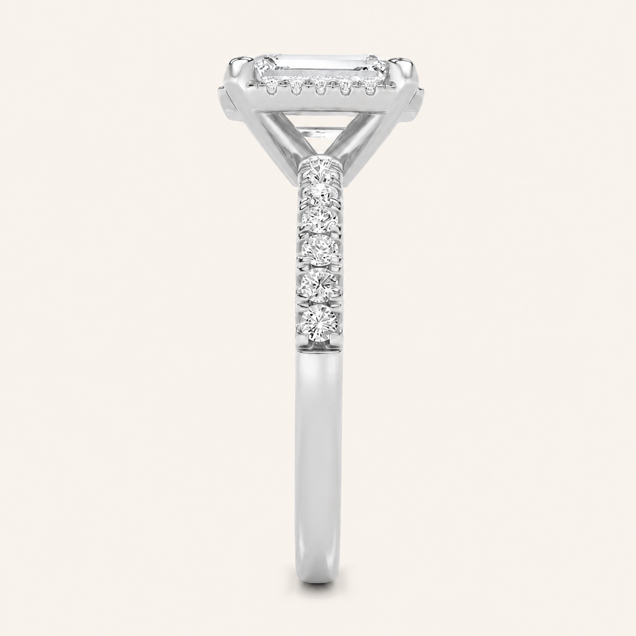 2CT Emerald Cut Lab Grown Diamond Halo Accented Engagement Ring