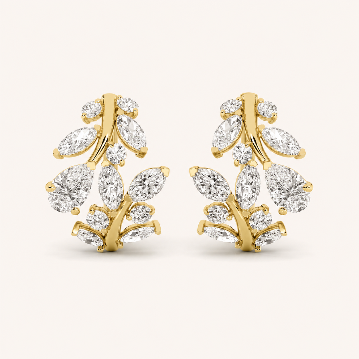 3CT Pear Cut Lab Grown Diamond Leaf Motif Fashion Earrings