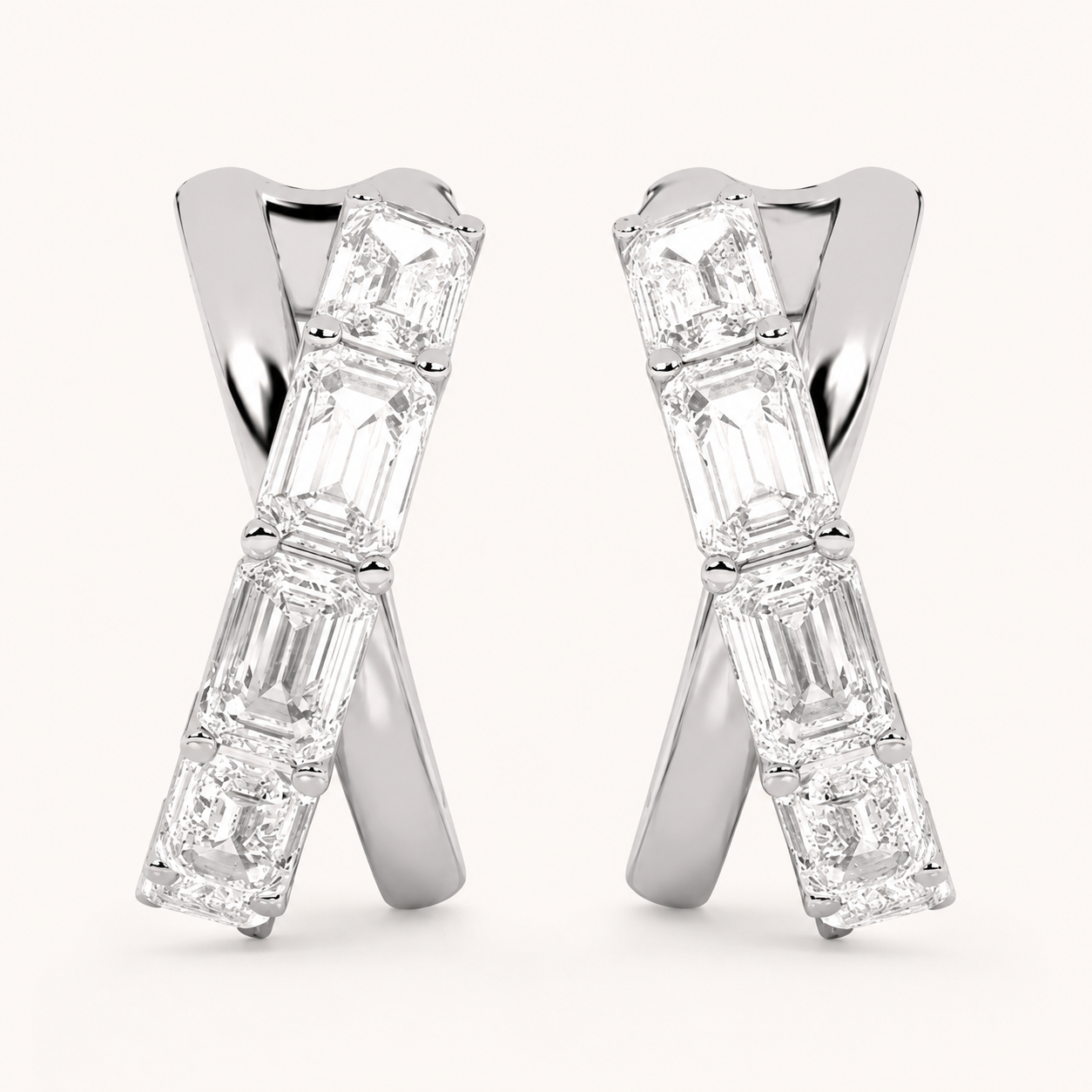 3CT Emerald Cut Lab Grown Diamond Huggie Earrings