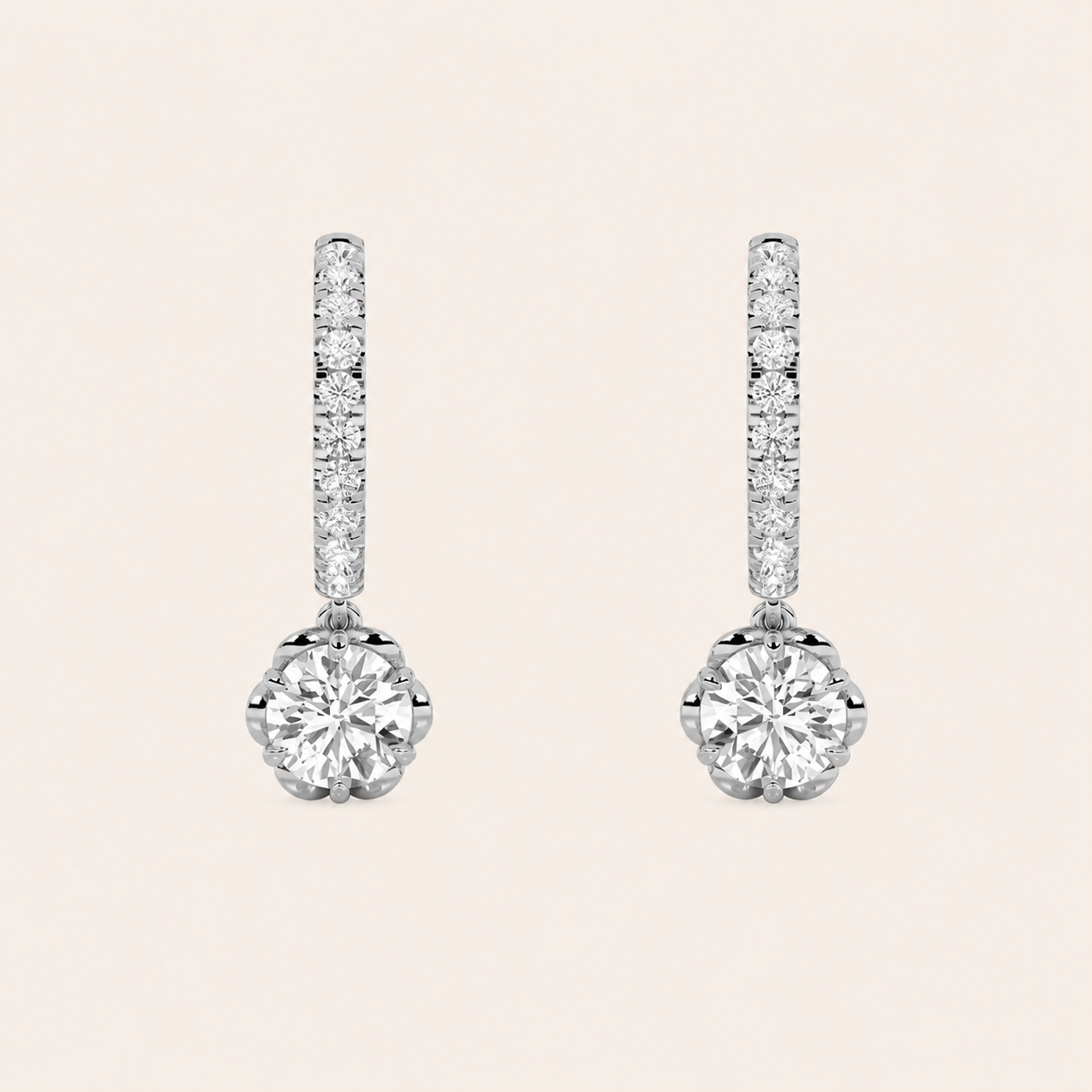 2.5CT Round Cut Lab Grown Diamond Dangle Hoop Earrings