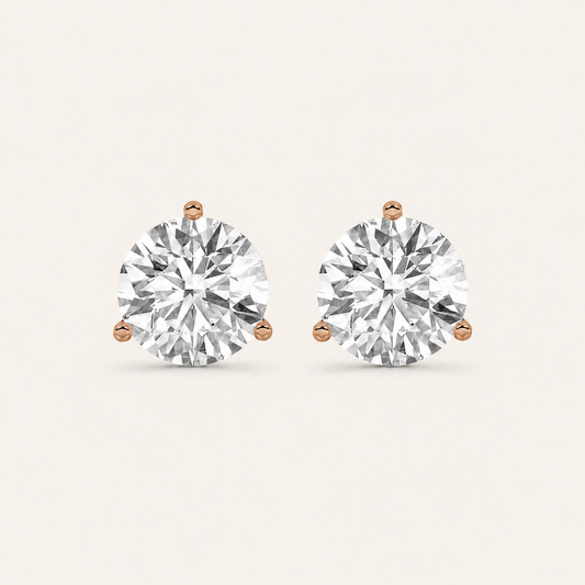4.5CT Round Cut Lab Grown Diamond Three-Prong Martini Stud Earrings