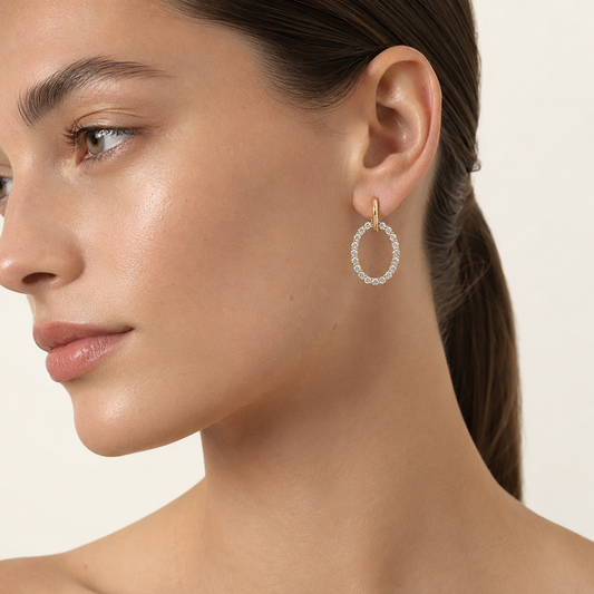 4CT Round Cut Lab Grown Diamond Dangle Pendant and Hoop Earrings