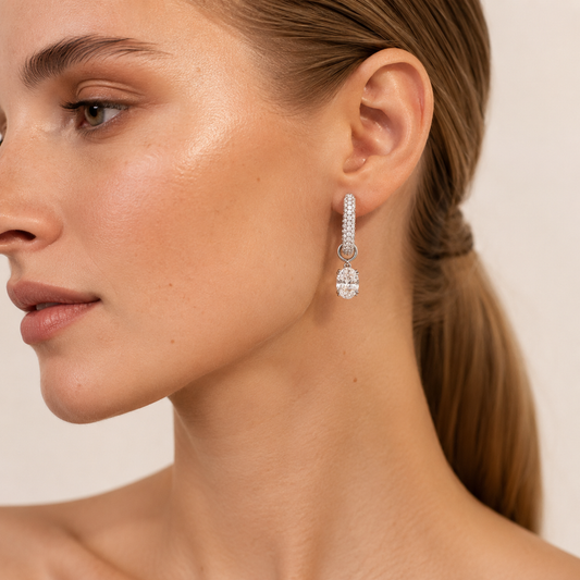4CT Oval Cut Lab Grown Diamond Dangle Earrings