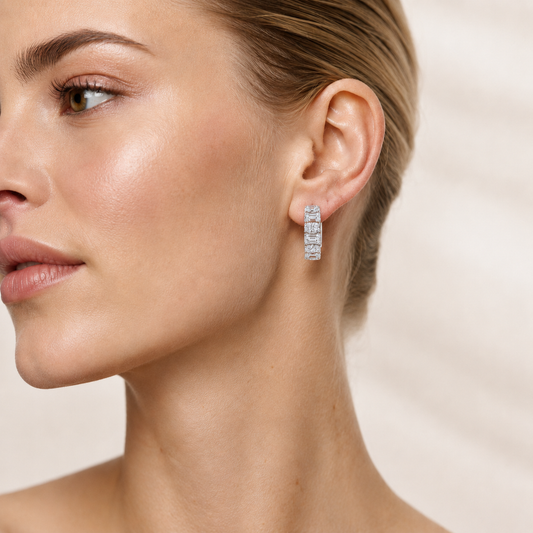 5CT Emerald Cut Lab Grown Diamond Inside Out Hoop Earrings