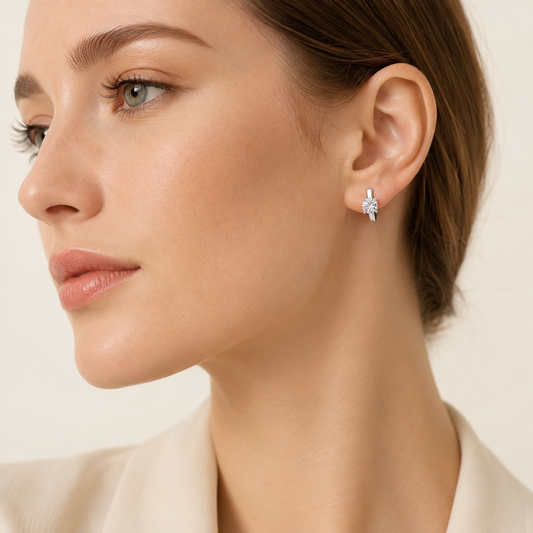 2CT Round Cut Lab Grown Diamond Huggie Earrings