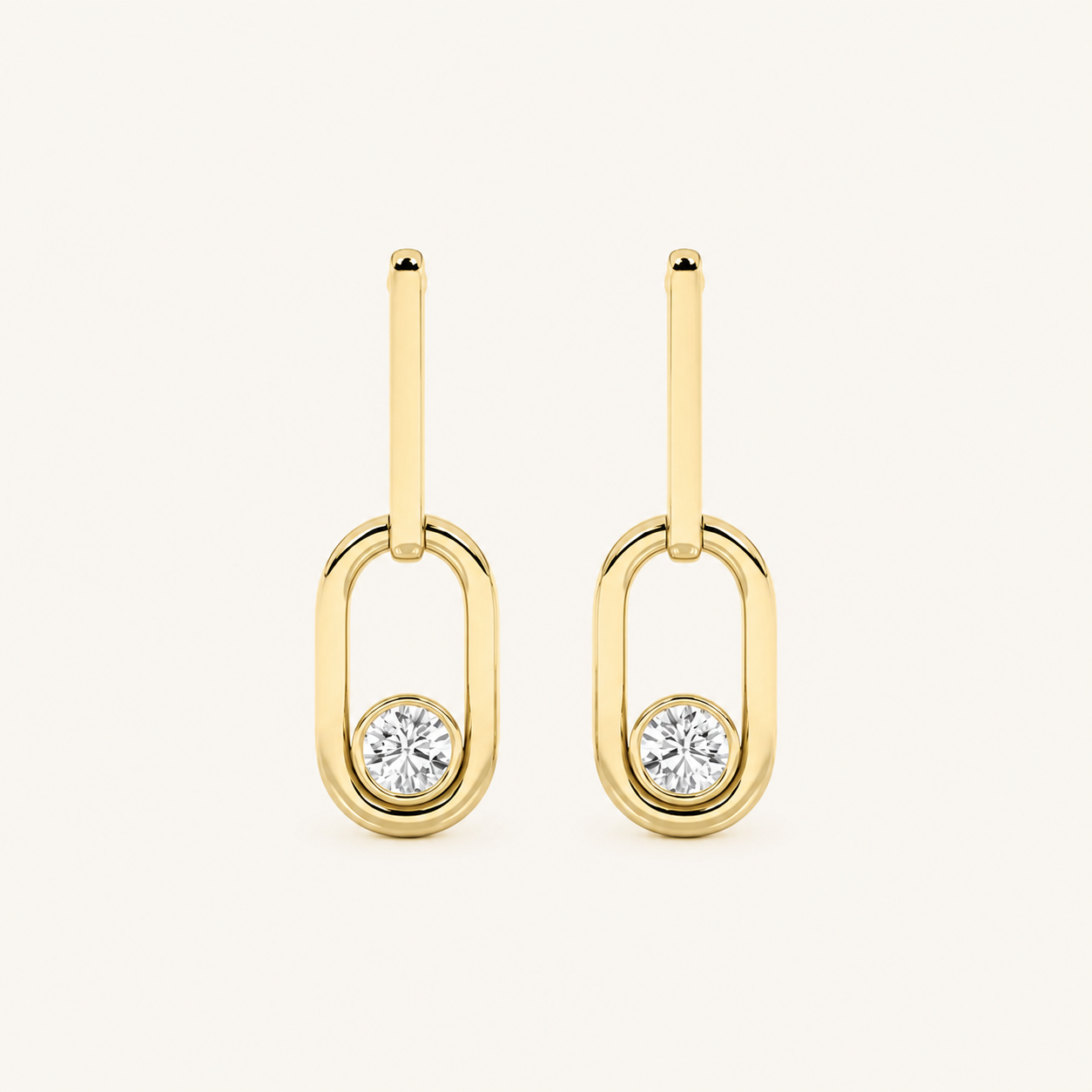 0.50CT Round Cut Lab Grown Diamond Bezel Set Paperclip Dangle Earrings