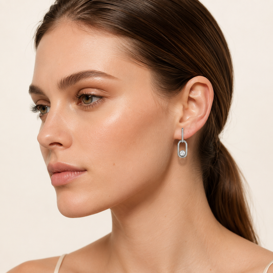 0.50CT Round Cut Lab Grown Diamond Bezel Set Paperclip Dangle Earrings