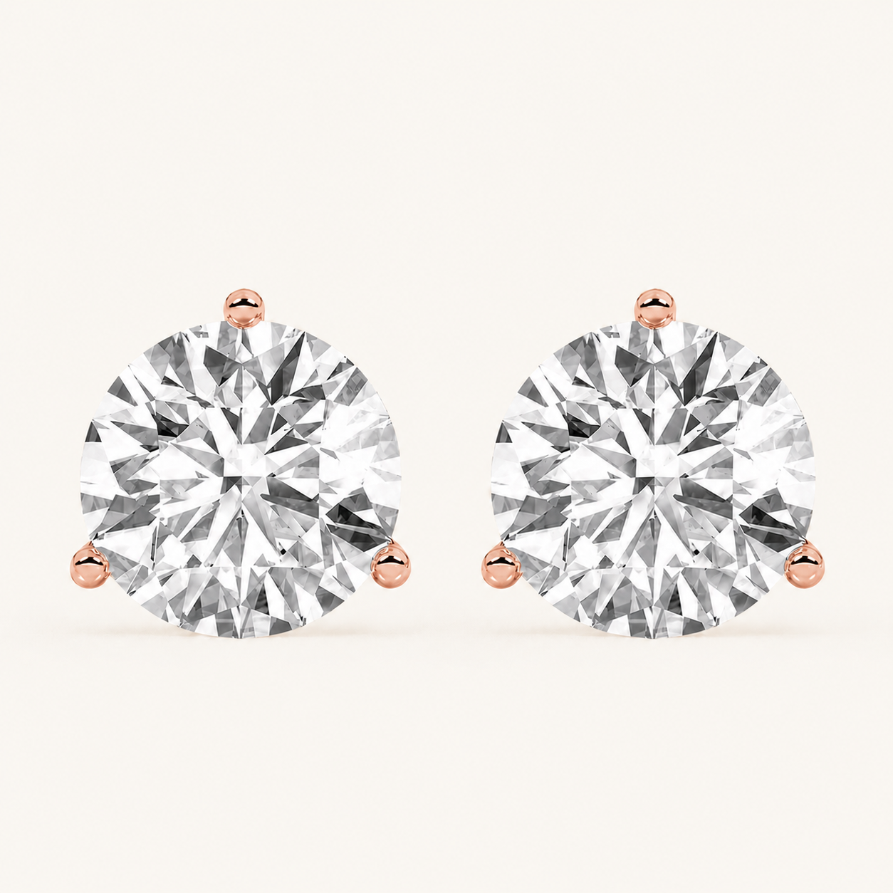 6CT Round Cut Lab Grown Diamond Three-Prong Martini Stud Earrings