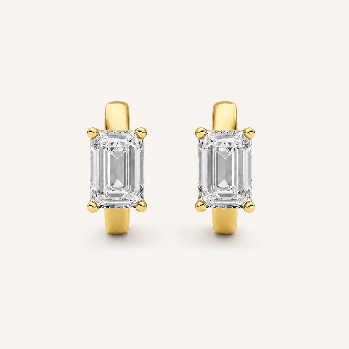 1CT Emerald Cut Lab Grown Diamond Huggie Earrings
