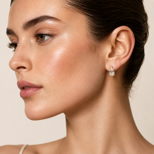1CT Emerald Cut Lab Grown Diamond Huggie Earrings