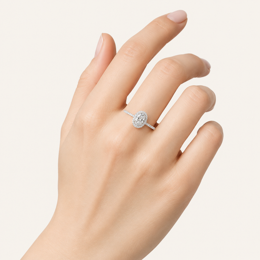 1CT Oval Cut Lab Grown Diamond Halo Ring