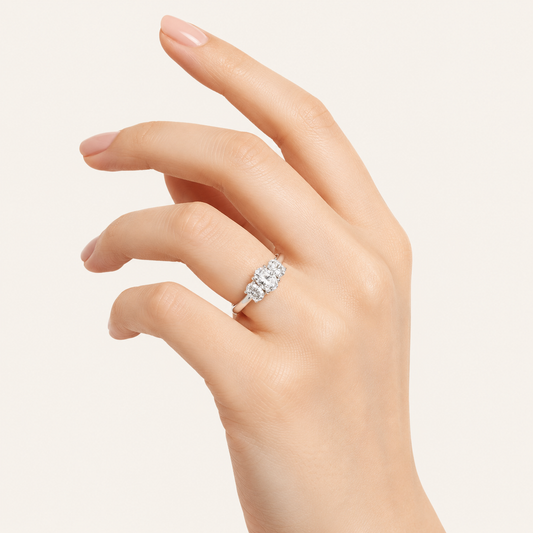 1CT Oval Cut Lab Grown Diamond Three Stone Ring