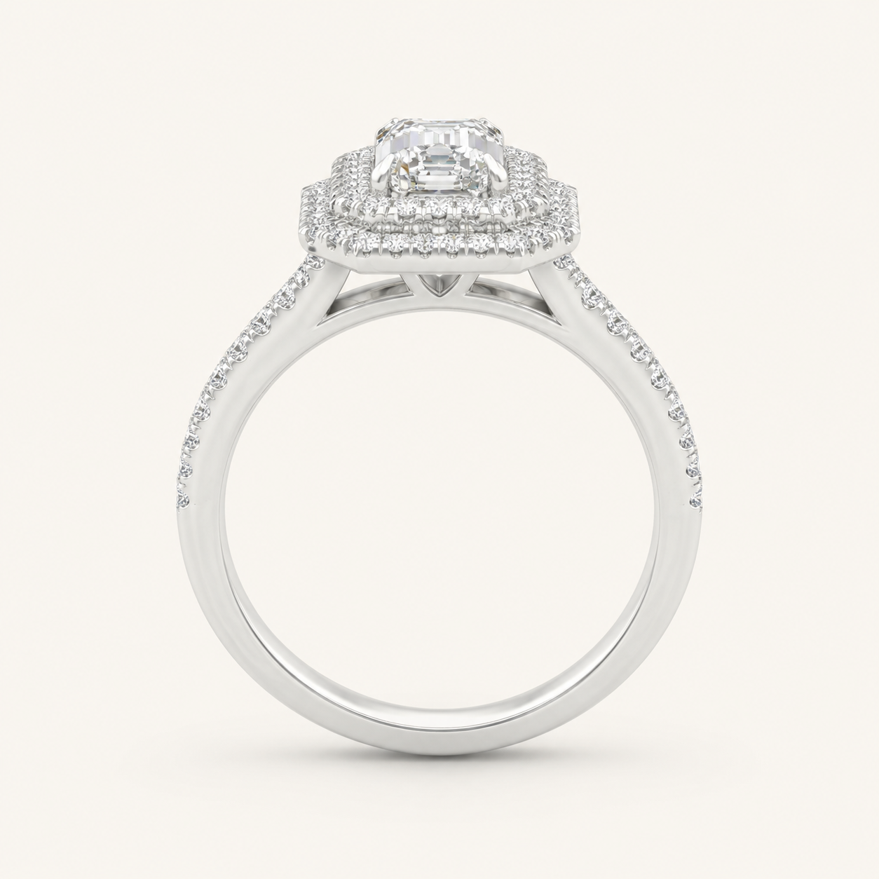 2CT Emerald Cut Lab Grown Diamond Double Halo Ring