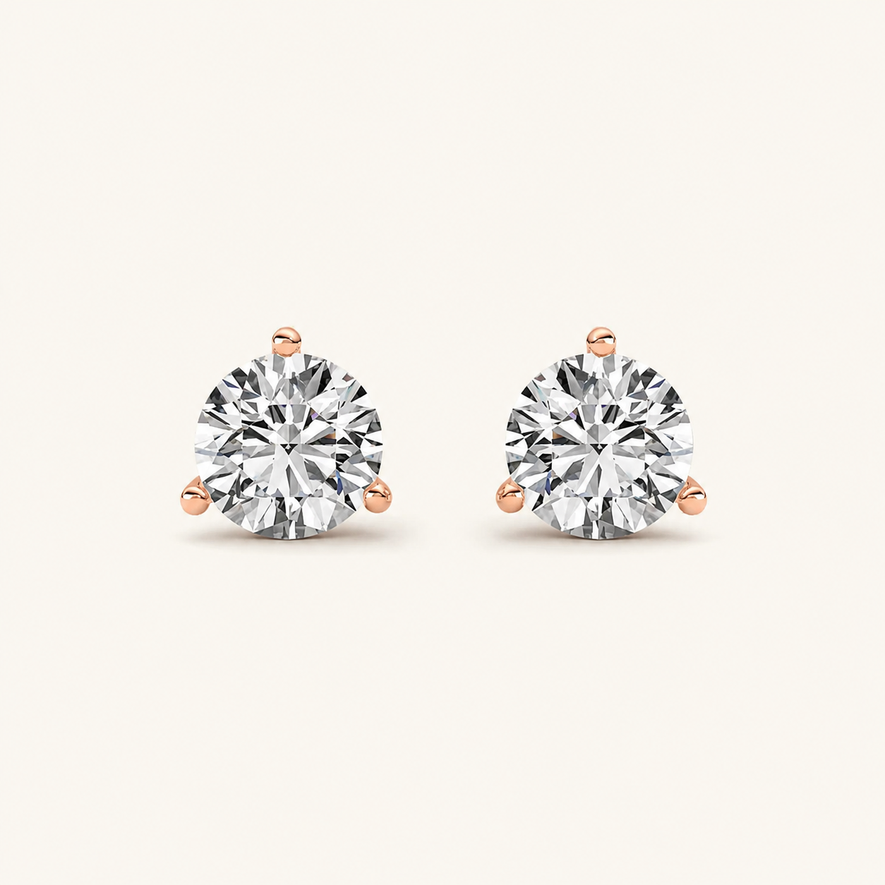 1CT Round Cut Lab Grown Diamond Three-Prong Martini Stud Earrings