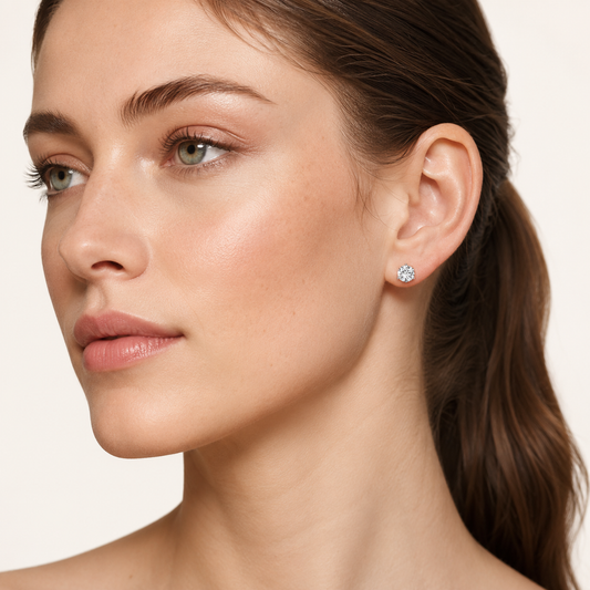 1.5CT Round Cut Lab Grown Diamond Three-Prong Martini Stud Earrings