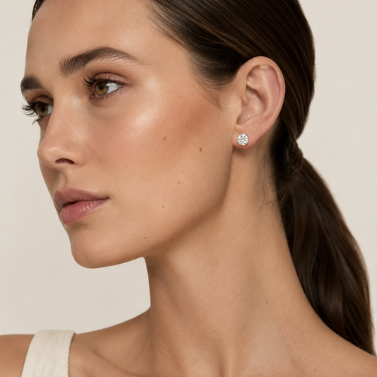 1CT Round Cut Lab Grown Diamond Four-Prong Stud Earrings