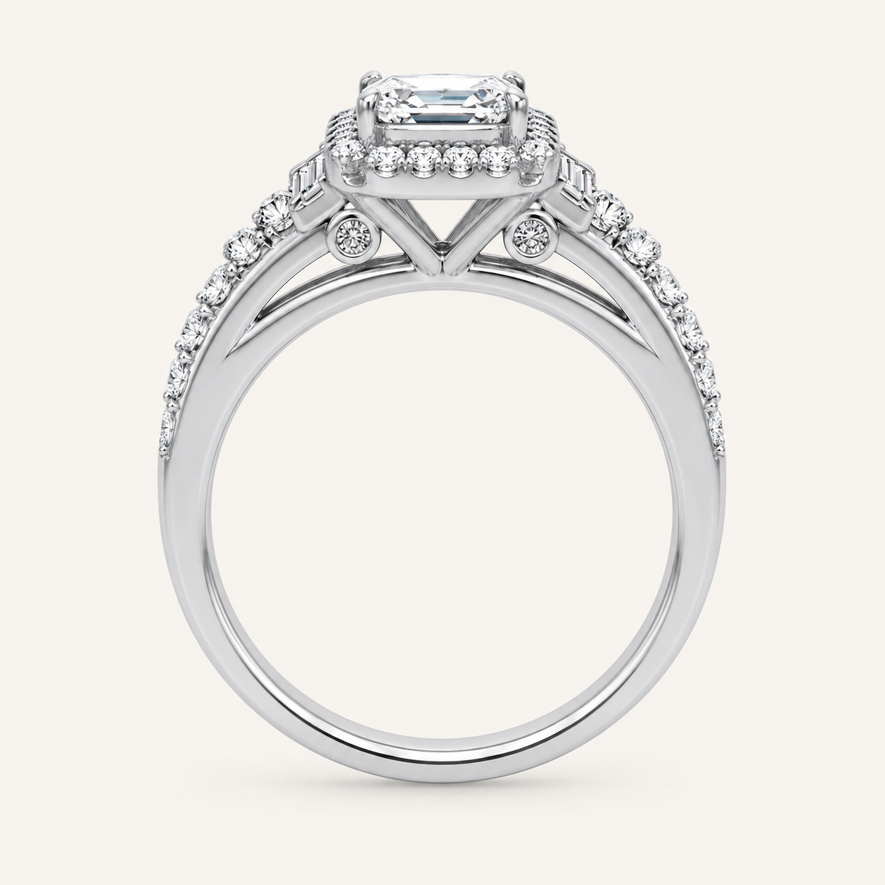 3.17CT Emerald Certified Lab Grown Diamond Trio Halo Set