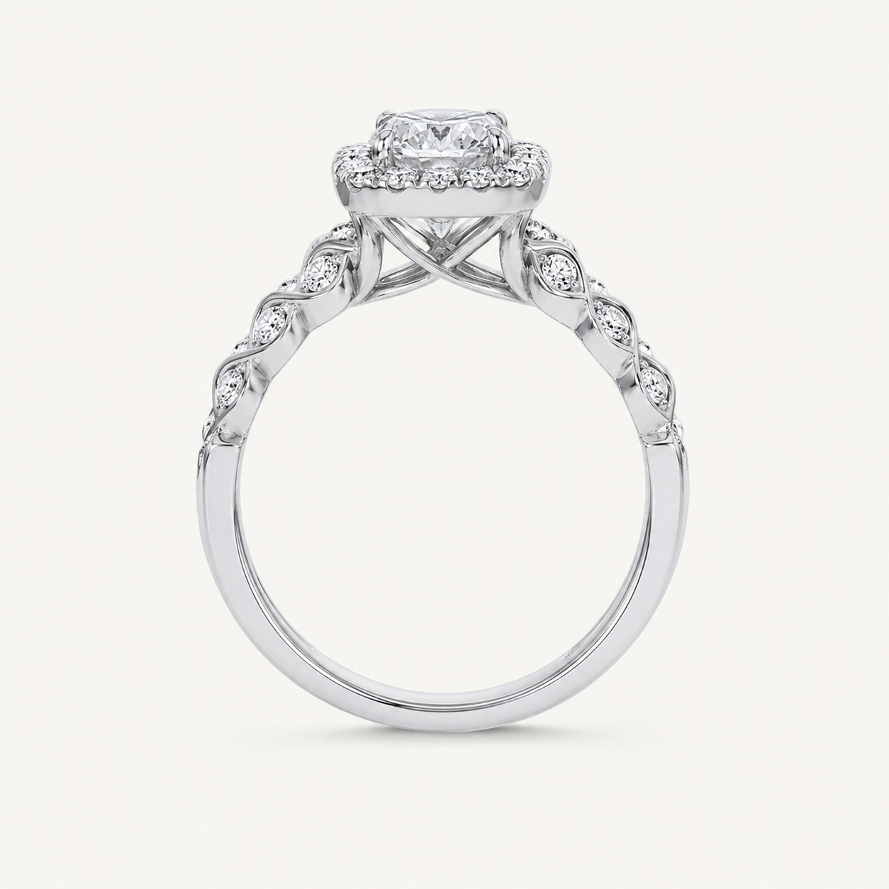 2.76CT Elongaed Cushion Certified Lab Grown Diamond Trio Halo Set