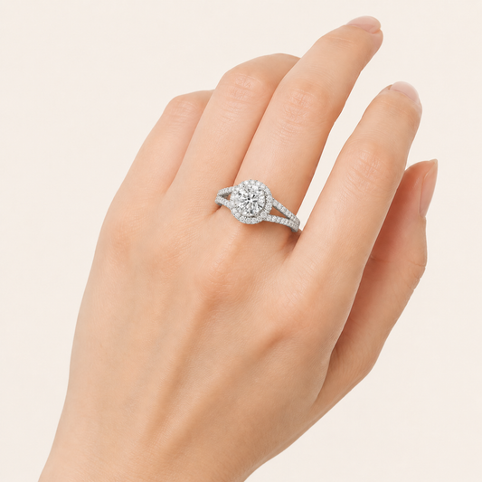 2.00 CT Round Cut Lab Grown Diamond Split Shank Halo Accented Engagement Ring