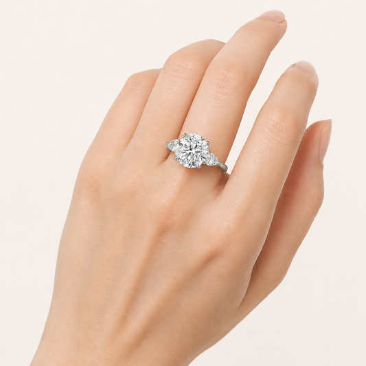 3.50 CT Pear Cut Lab Grown Diamond Three Stone Accented Engagement Ring