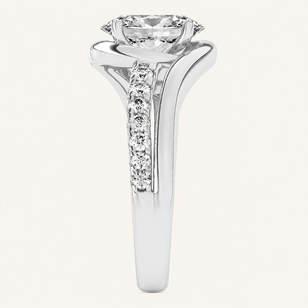 3.50 CT Oval Cut Lab Grown Diamond Swirl Shank Accented Engagement Ring