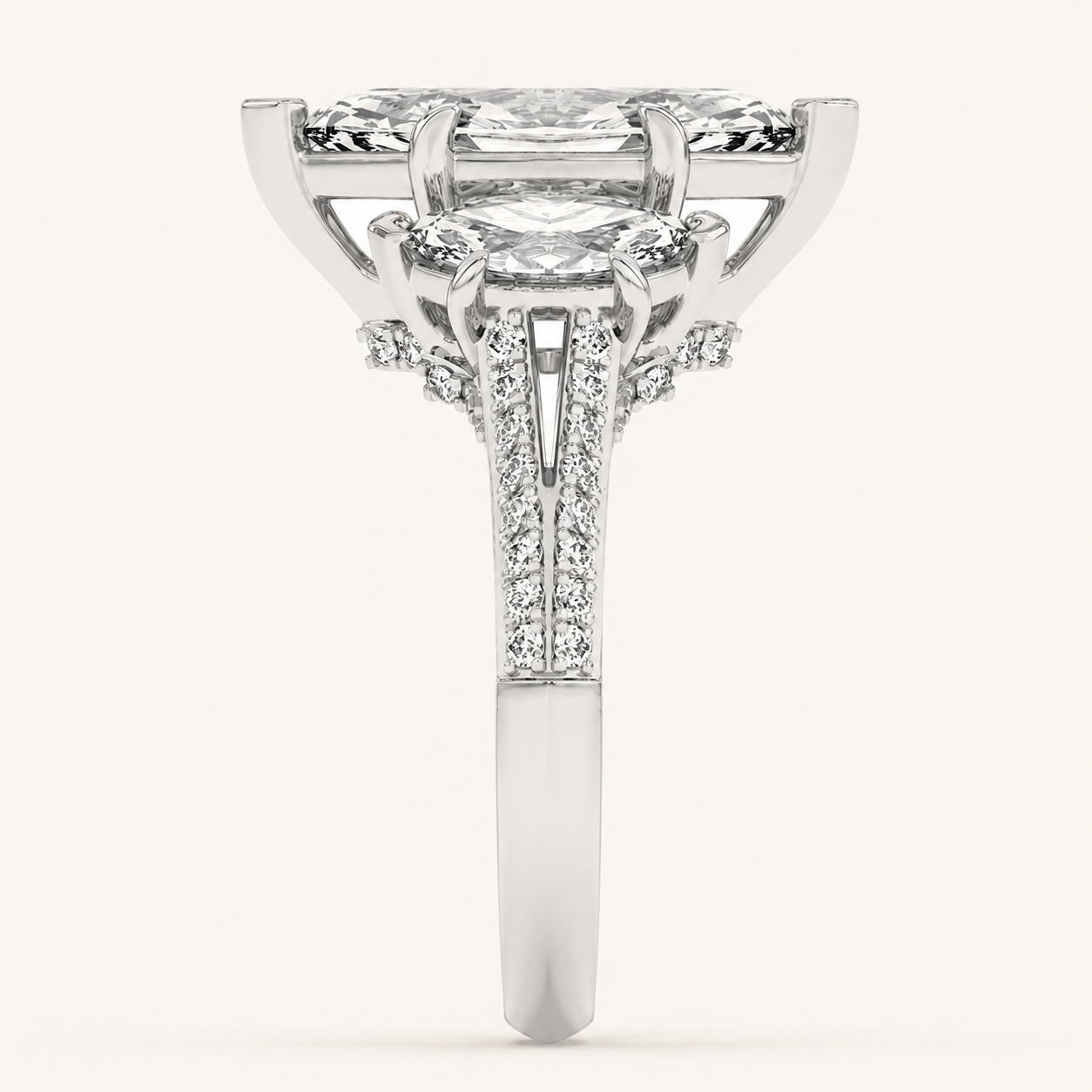 4.00 CT Marquise Cut Lab Grown Diamond Three Stone Accented Engagement Ring