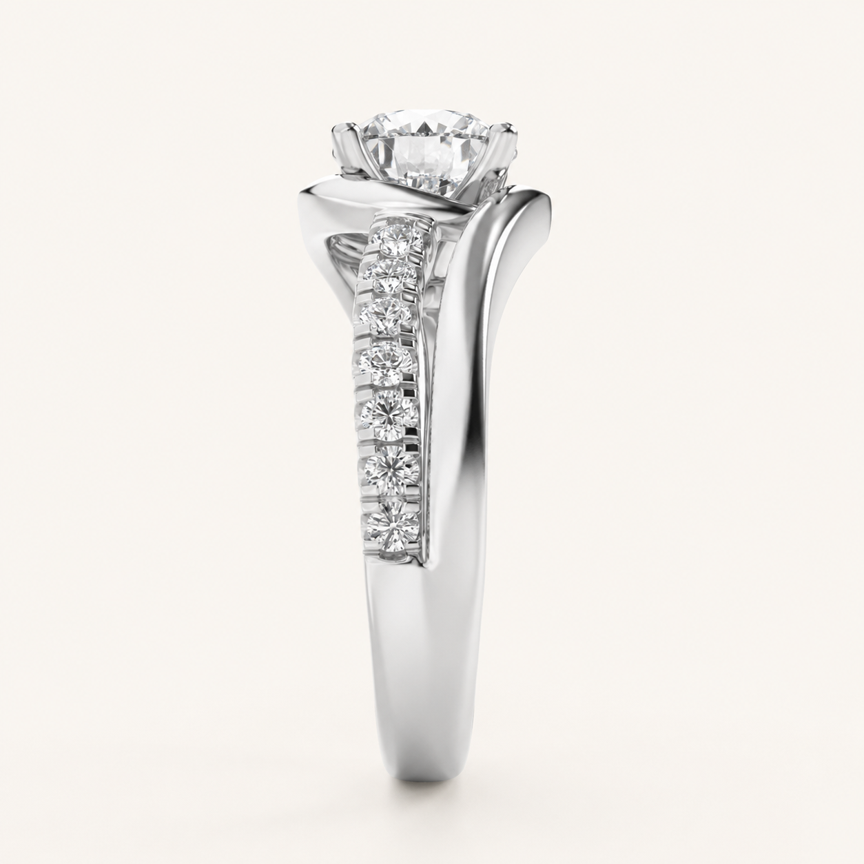 2.00 CT Round Cut Lab Grown Diamond Swirl Shank Accented Engagement Ring