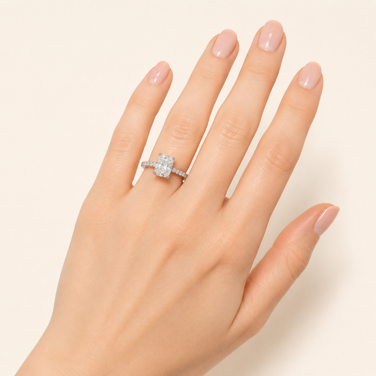 2CT Elongated Cushion Cut Lab Grown Diamond Side Stone Ring