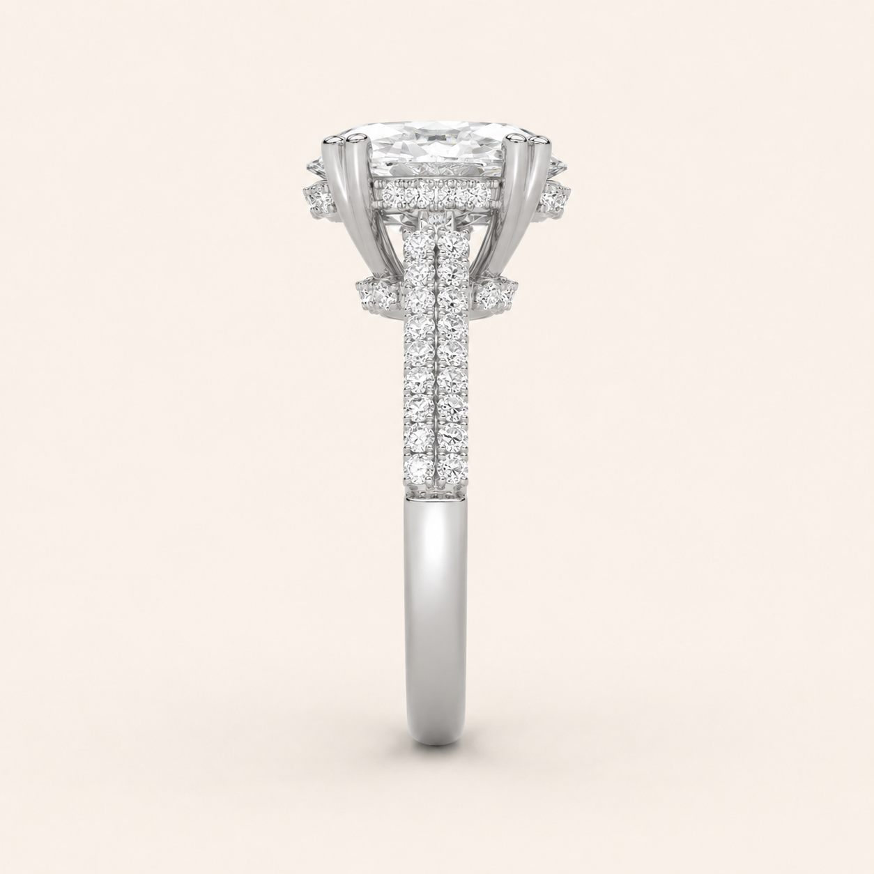 3.00 CT Oval Cut Lab Grown Diamond Triple Row Accented Engagement Ring