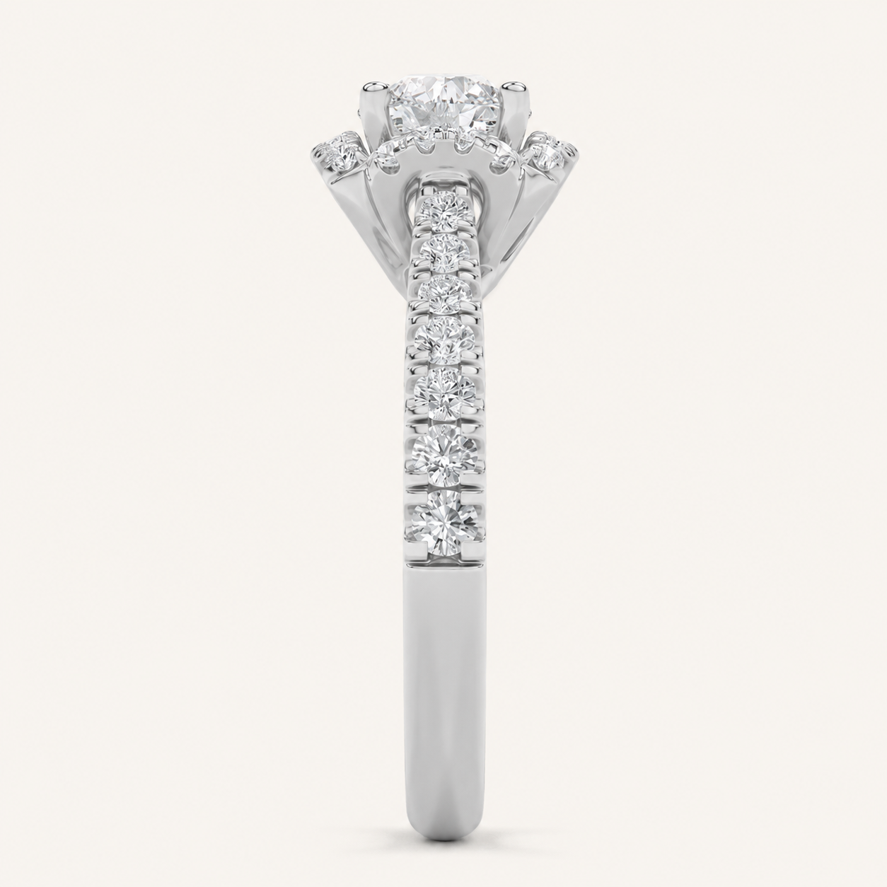 1.5 CT Round Cut Lab Grown Diamond Halo Accented Engagement Ring