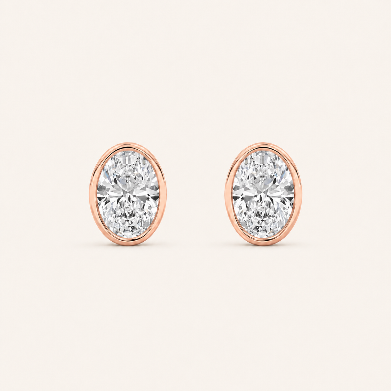 1CT Oval Cut Lab Grown Diamond Bezel Set Stud Earrings