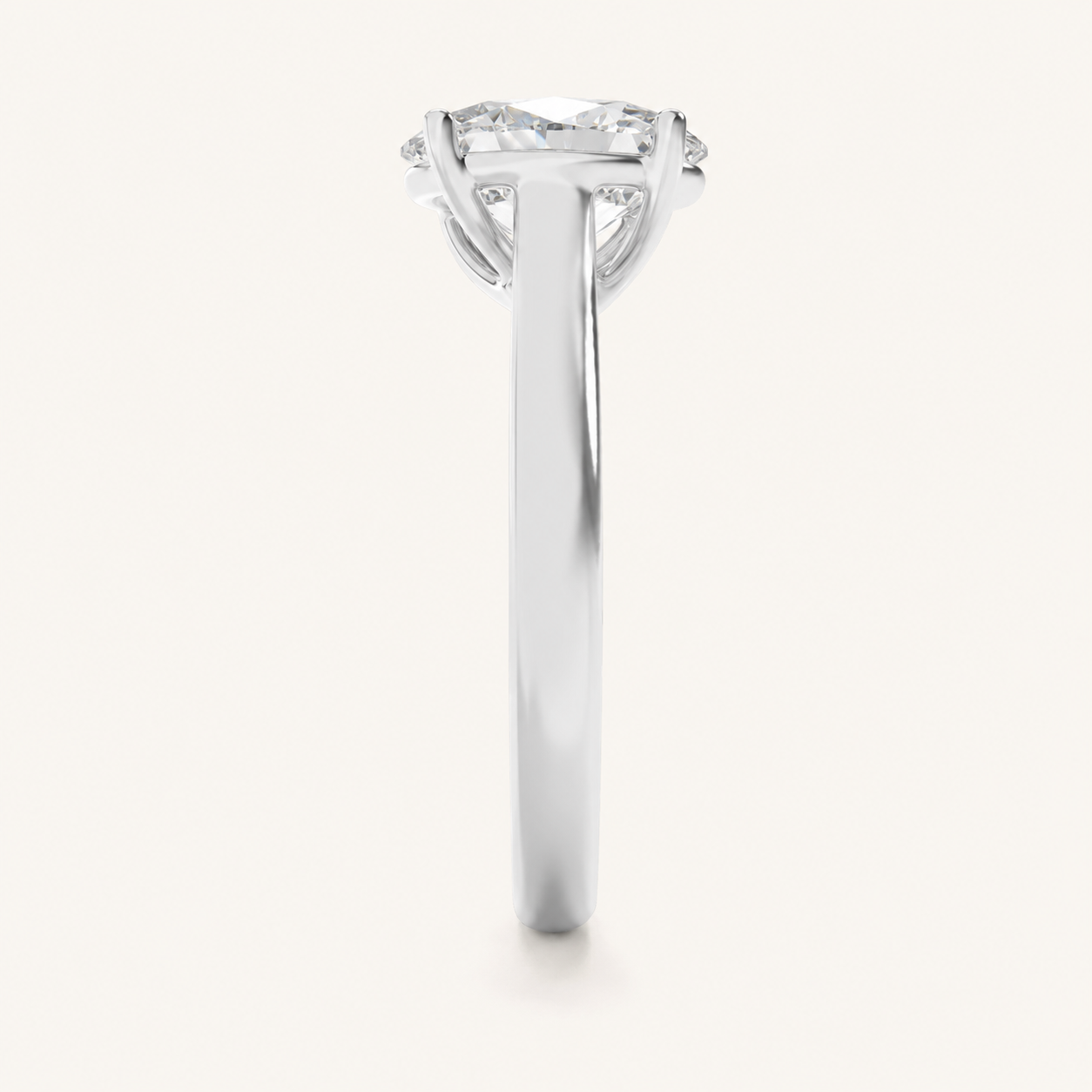 1.5CT Oval Cut Lab Grown Diamond Plain Cathedral Trellis Shank Solitaire Engagement Ring