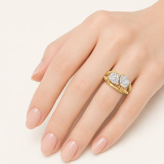 2.00 CT Pear Cut Lab Grown Diamond Toi et Moi Fashion Ring
