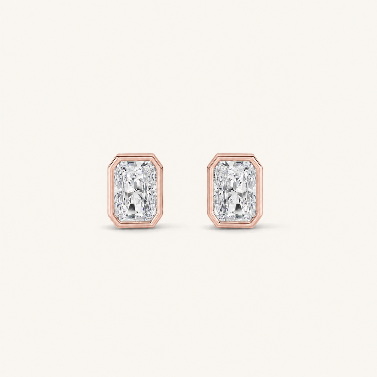 1CT Radiant Cut Lab Grown Diamond Bezel Stud Earring
