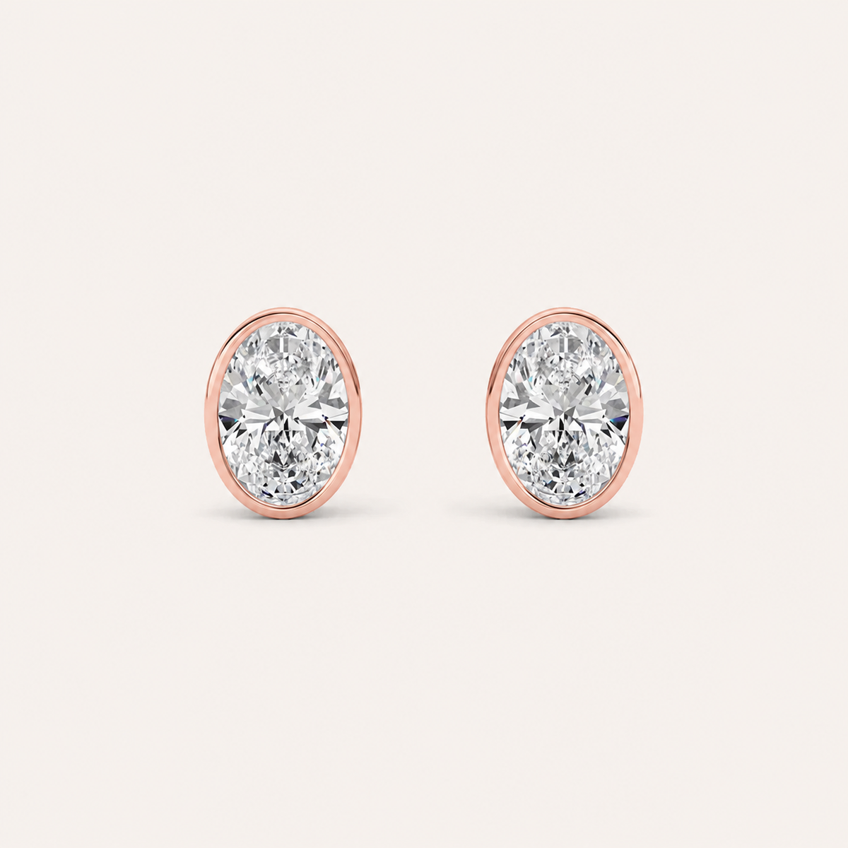 4CT Oval Cut Lab Grown Diamond Bezel Stud Earring