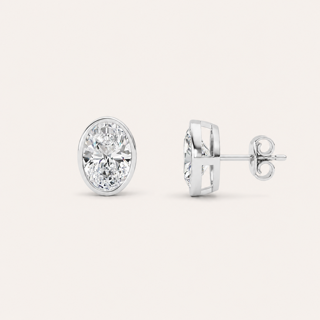4CT Oval Cut Lab Grown Diamond Bezel Stud Earring
