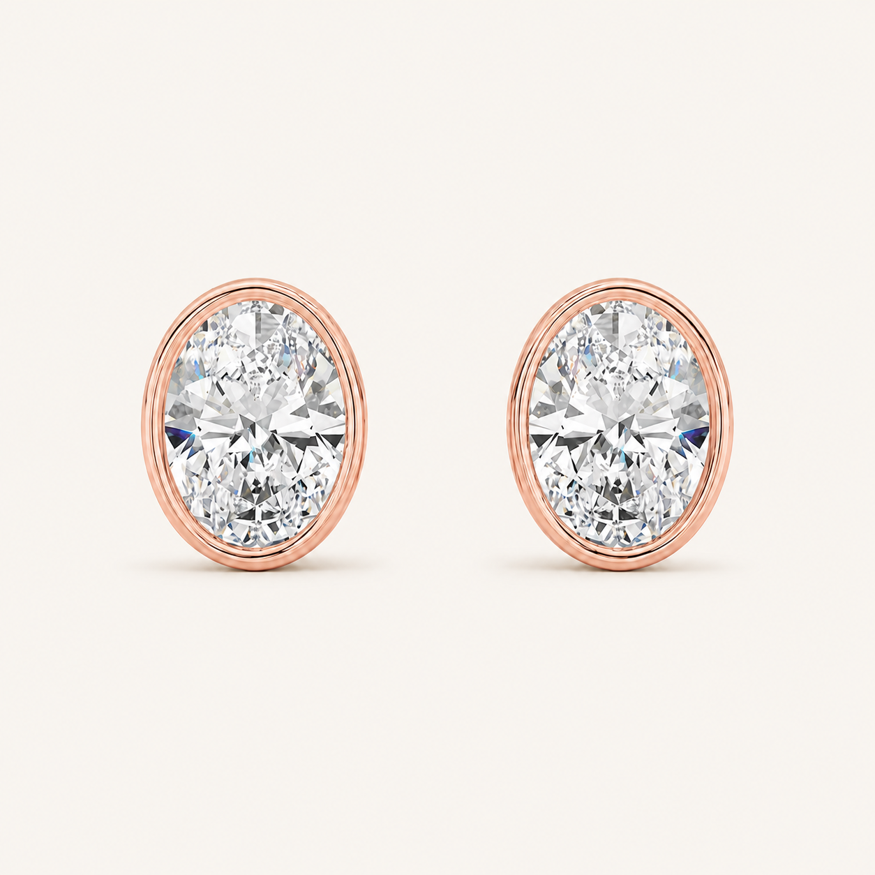 2CT Oval Cut Lab Grown Diamond Bezel Stud Earring