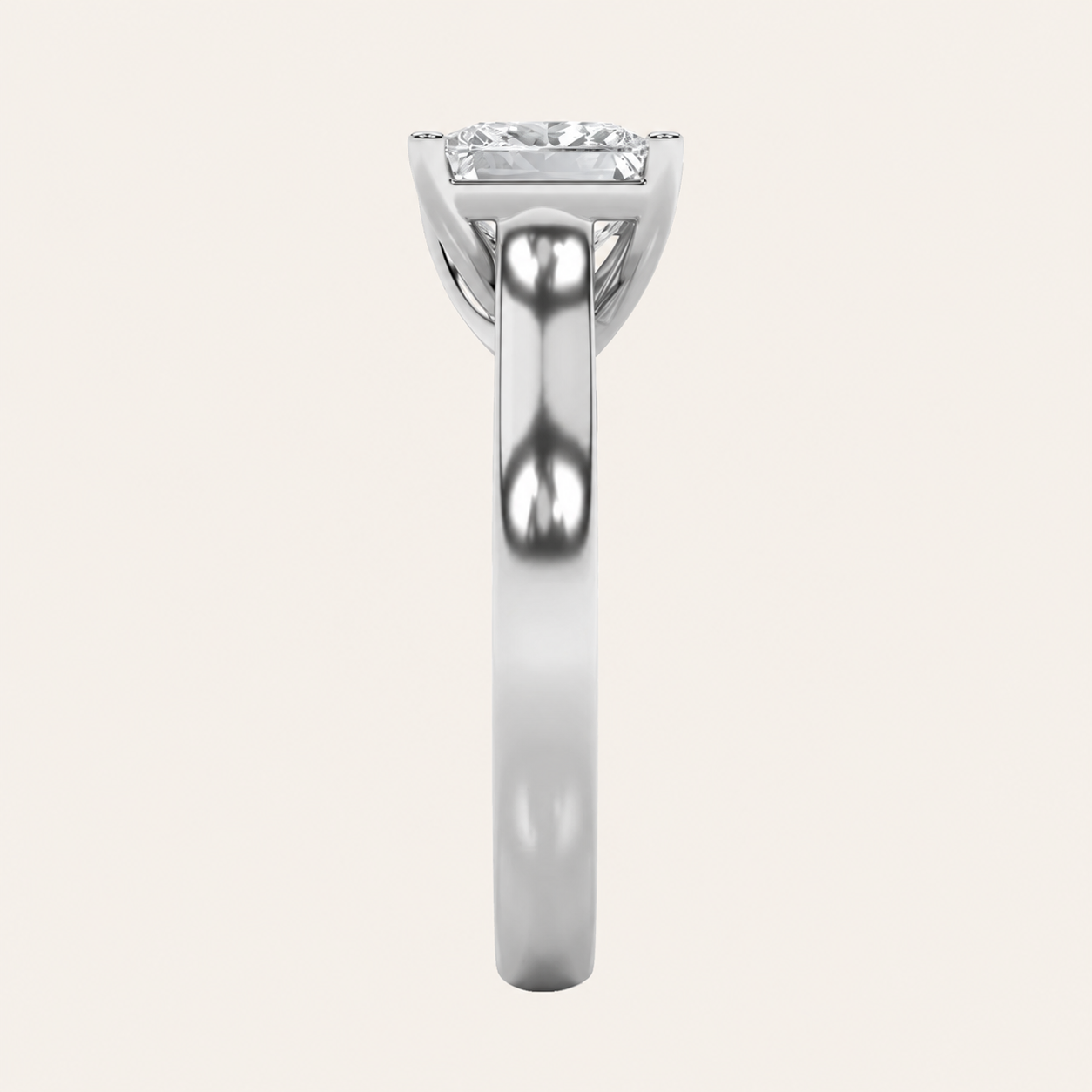 1CT Princess Cut Lab Grown Diamond Plain Cathedral Trellis Shank Solitaire Engagement Ring